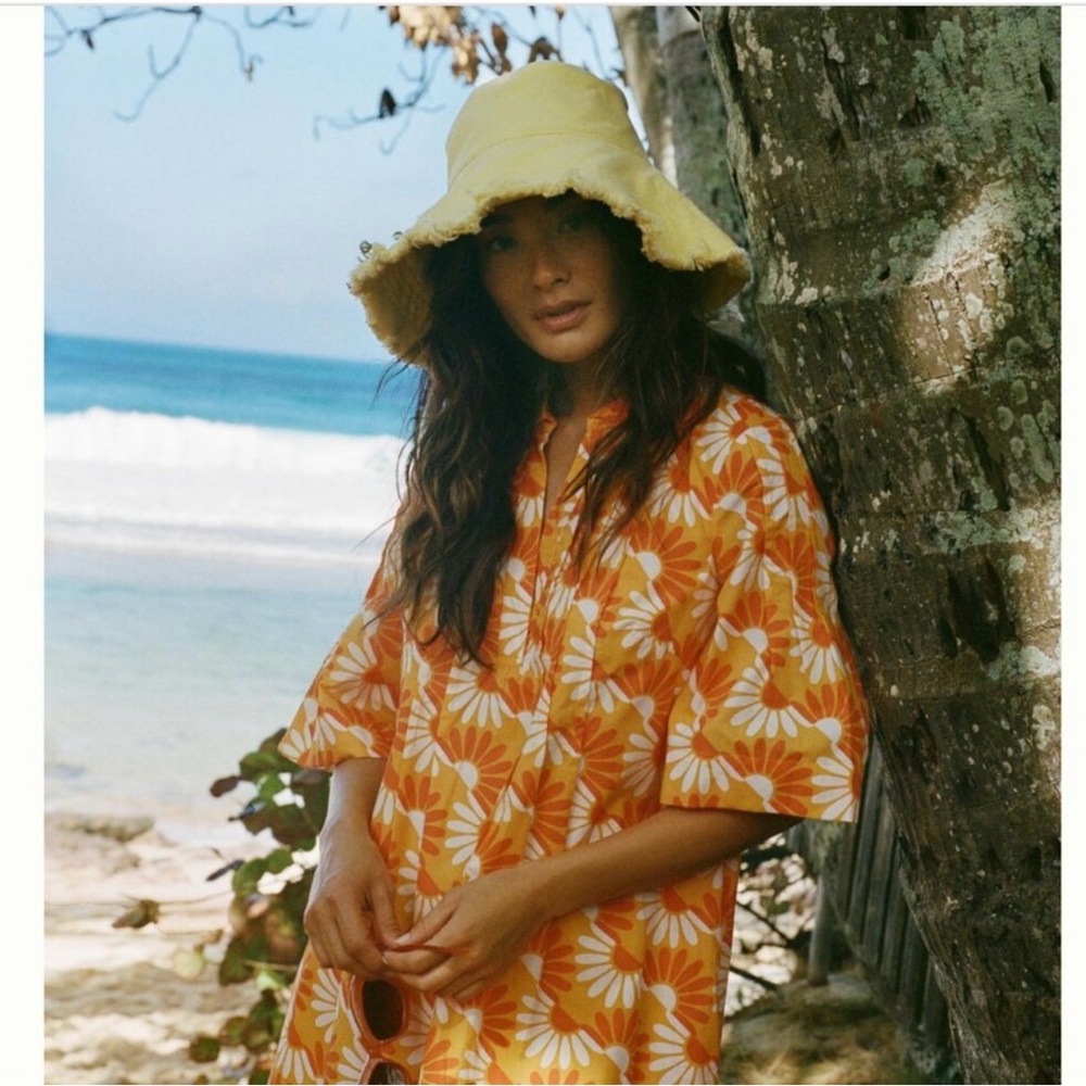 Anthropologie Orange & White Floral Button-Up Dress - Picture 5 of 7